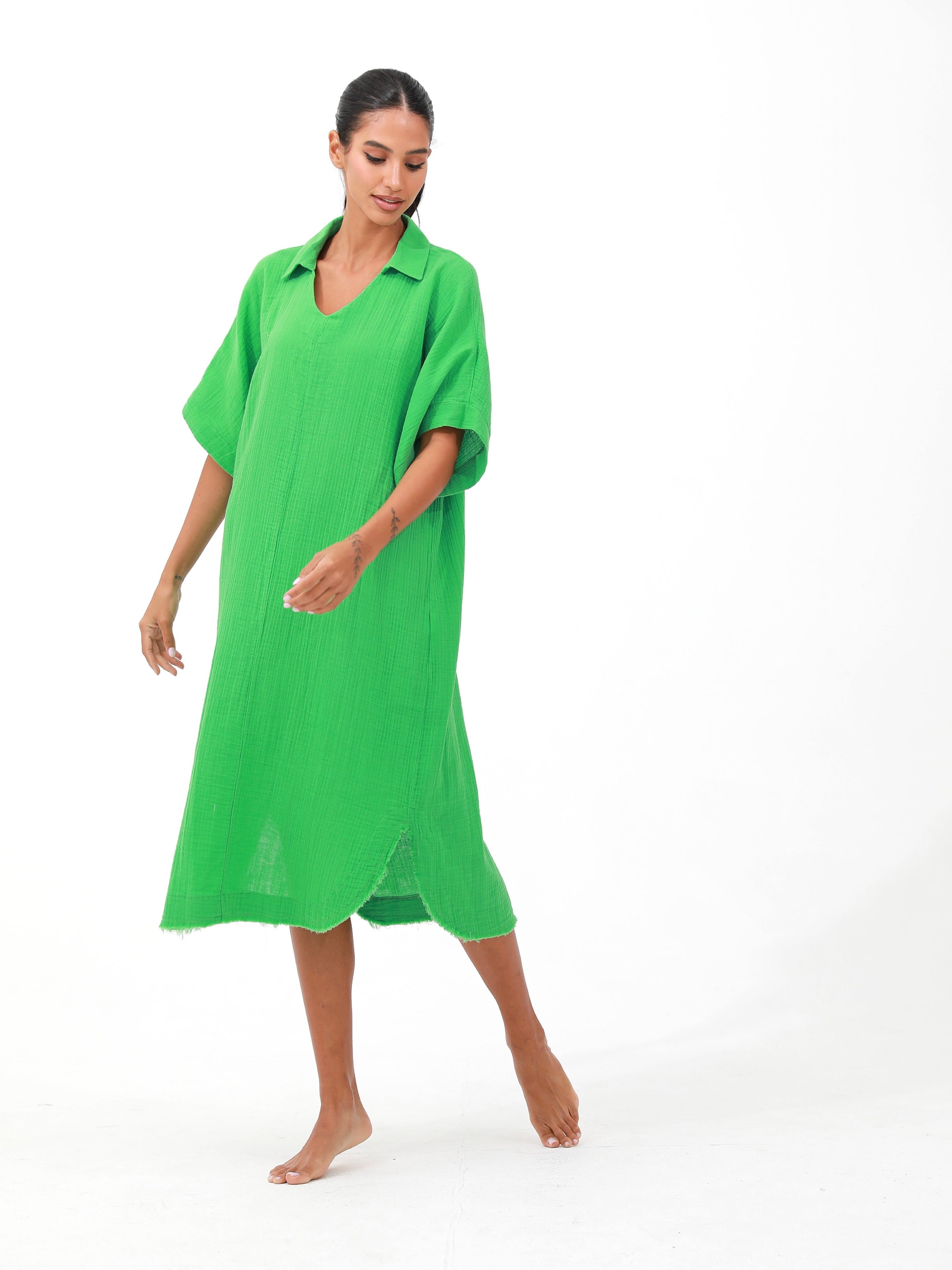 green | women cotton loose dress |Risska
